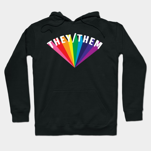 They/Them Pronouns Rainbow Burst Hoodie by lavenderhearts